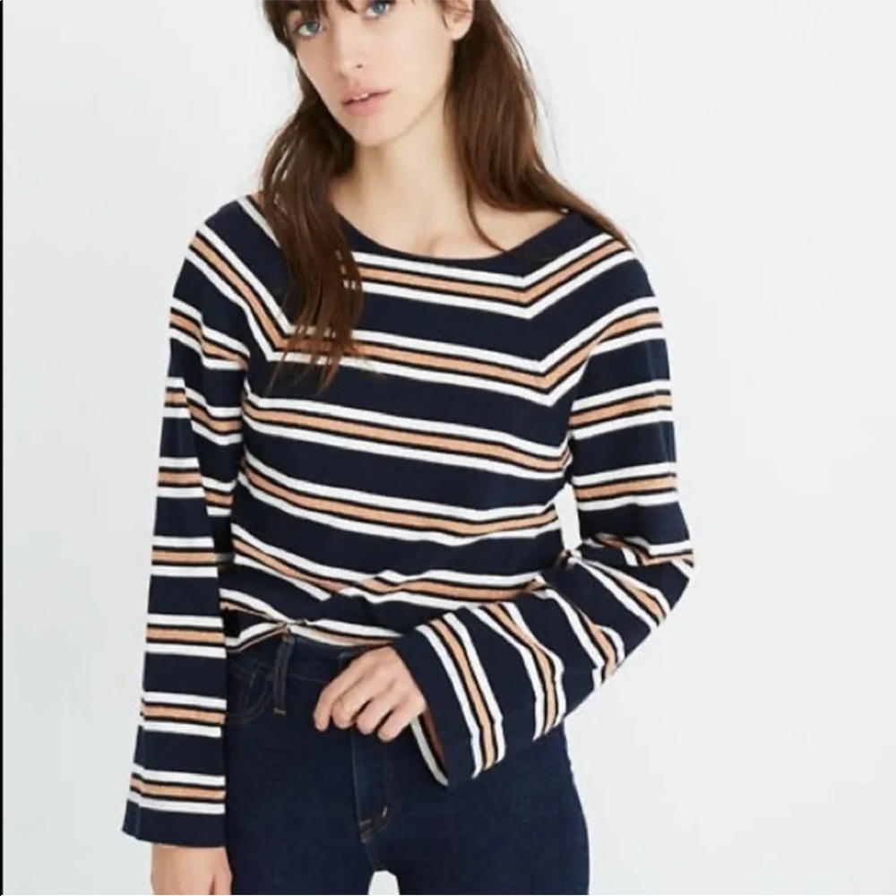 Madewell Metallic Striped Wide Sleeve Sweater Size Small